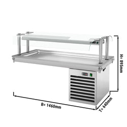 Płyta chłodnicza wbudowana - 1,5m - +2 ~ +8 °C - 4x GN 1/1 - ze szklaną ochroną przed kaszlem