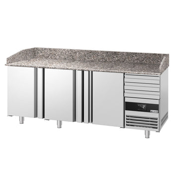 Stół chłodniczy do pizzy PREMIUM - 2150x800 mm - z 3 drzwiami i 3 szufladami - Prime Gastro