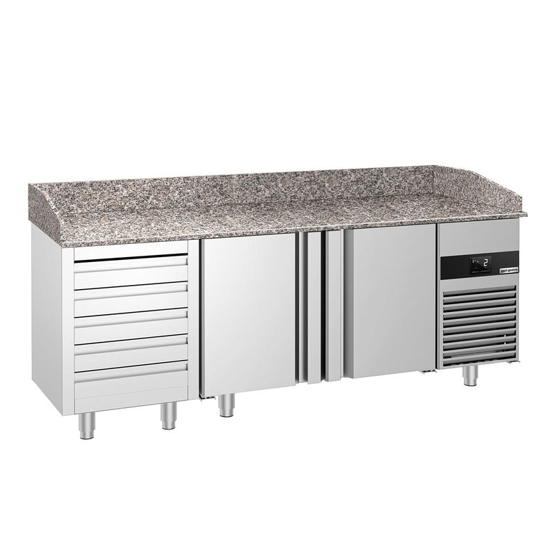 Stół chłodniczy do pizzy PREMIUM - 2100x800 mm - z 2 drzwiami & 5 szufladami