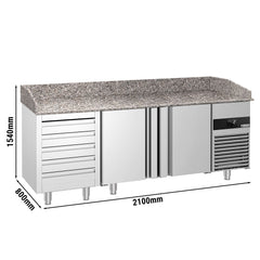 Refrigerated pizza table PREMIUM - 2100x800 mm - with 3 doors & 6 drawers