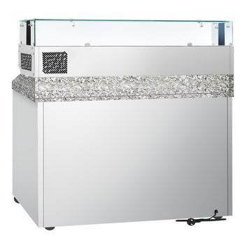 Stół chłodniczy do pizzy PREMIUM - 1400x700mm - 3 drzwi - włącznie z witryną chłodniczą nadstawną - 6x GN 1/4 - Prime Gastro