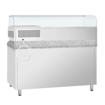 Stół chłodniczy do pizzy PREMIUM PLUS - 1490x700 mm - z 1 drzwiami & 3 szufladami - włącznie z witryną chłodniczą nadstawną - 6x GN 1/4 - Prime Gastro