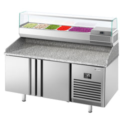 Stół chłodniczy do pizzy PREMIUM PLUS - 1490x700mm - z 2 drzwiami - włącznie z witryną chłodniczą nadstawną - 6x GN 1/4