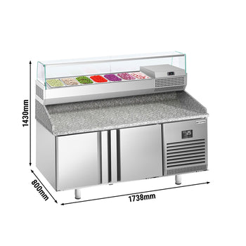 Stół chłodniczy do pizzy PREMIUM PLUS - 1783x800mm - z 2 drzwiami - włącznie z witryną chłodniczą nadstawną - 7x GN 1/4 - Prime Gastro