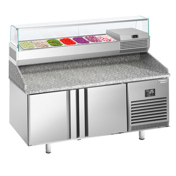 Stół chłodniczy do pizzy PREMIUM PLUS - 1783x800mm - z 2 drzwiami - włącznie z witryną chłodniczą nadstawną - 7x GN 1/4 - Prime Gastro
