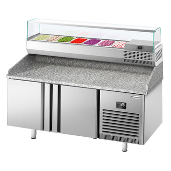 Stół chłodniczy do pizzy PREMIUM PLUS - 1783x800mm - z 2 drzwiami - włącznie z witryną chłodniczą nadstawną - 7x GN 1/4 - Prime Gastro