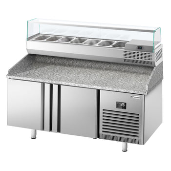 Stół chłodniczy do pizzy PREMIUM PLUS - 1783x800mm - z 2 drzwiami - włącznie z witryną chłodniczą nadstawną - 7x GN 1/4 - Prime Gastro