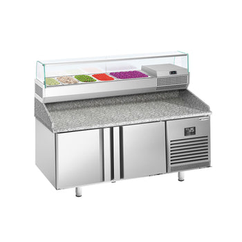 Stół chłodniczy do pizzy PREMIUM PLUS - 1783x800mm - z 2 drzwiami - włącznie z witryną chłodniczą nadstawną - 6x GN 1/3 - Prime Gastro