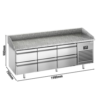 Stół chłodniczy do pizzy PREMIUM PLUS - 1980x700mm - z 6 szufladami - Prime Gastro