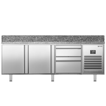 Stół chłodniczy do pizzy PREMIUM PLUS - 1980x700 mm - z 2 drzwiami & 2 szufladami - Prime Gastro