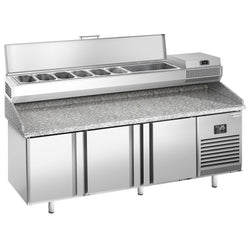 Stół chłodniczy do pizzy PREMIUM PLUS - 1980x700mm - z 3 drzwiami - włącznie z witryną chłodniczą nadstawną - 9x GN 1/4