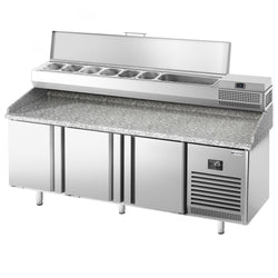 Stół chłodniczy do pizzy PREMIUM PLUS - 1980x700mm - z 3 drzwiami - włącznie z witryną chłodniczą nadstawną - 9x GN 1/4