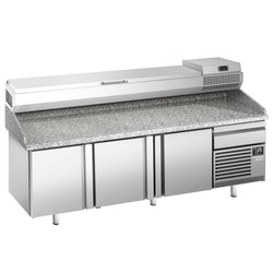 Stół chłodniczy do pizzy PREMIUM PLUS - 2305x800mm - z 3 drzwiami - włącznie z witryną chłodniczą nadstawną - 10x GN 1/3
