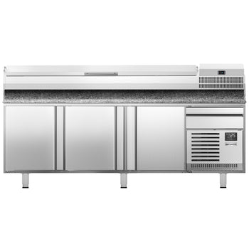 Stół chłodniczy do pizzy PREMIUM PLUS - 2305x800mm - z 3 drzwiami - włącznie z witryną chłodniczą nadstawną - 10x GN 1/3 - Prime Gastro