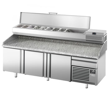 Stół chłodniczy do pizzy PREMIUM PLUS - 2305x800mm - z 3 drzwiami - włącznie z witryną chłodniczą nadstawną - 10x GN 1/3 - Prime Gastro