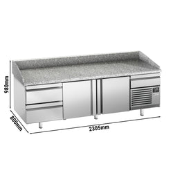 Stół chłodniczy do pizzy PREMIUM PLUS - 2305x800 mm - z 2 drzwiami & 2 szufladami
