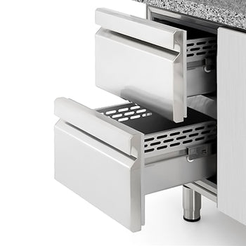 Stół chłodniczy do pizzy PREMIUM PLUS - 1490x700mm - z 1 drzwiami & 2 szufladami - włącznie z witryną chłodniczą nadstawną - 6x GN 1/4 - Prime Gastro