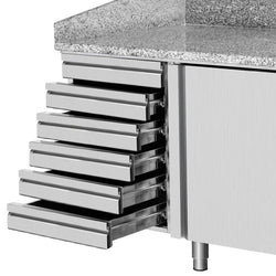 Stół chłodniczy do pizzy PREMIUM PLUS - 2305x800mm - z 2 drzwiami & 6 szufladami - włącznie z witryną chłodniczą nadstawną - 11x GN 1/4