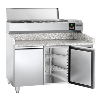Stół chłodniczy do pizzy PREMIUM - 1500x800mm - z 2 drzwiami - włącznie z witryną chłodniczą nadstawną - 6x GN 1/3 - Prime Gastro