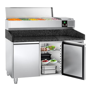 Stół chłodniczy do pizzy PREMIUM - 1500x800mm - z 2 drzwiami - włącznie z witryną chłodniczą nadstawną - 6x GN 1/3 - Prime Gastro