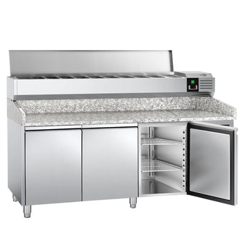 Stół chłodniczy do pizzy PREMIUM - 2000x800mm - z 3 drzwiami - włącznie z witryną chłodniczą nadstawną - 9x GN 1/3 - Prime Gastro