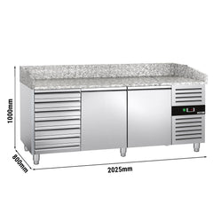 ECO pizza refrigerated table - 2000x800mm - with 2 doors and 7 drawers