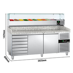 ECO refrigerated pizza table - 2000x800mm - with 2 doors and 7 drawers - including a top refrigerated display - 9x GN 1/3