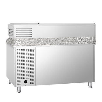 Stół chłodniczy do pizzy PREMIUM - 1500x800mm - z 1 drzwiami i 7 szufladami - włącznie z witryną chłodniczą nadstawną - 6x GN 1/3 - Prime Gastro