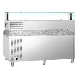 Stół chłodniczy do pizzy PREMIUM - 2000x800mm - z 3 drzwiami - włącznie z witryną chłodniczą nadstawną LED - 9x GN 1/3