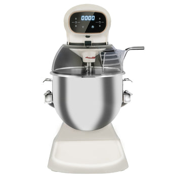 Mikser planetarny - 12 litrów - 880 W - z wyświetlaczem, oświetleniem & 3 nasadkami mieszającymi - jasna kość słoniowa - Prime Gastro