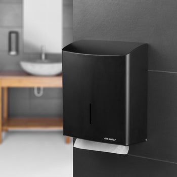 AIR-WOLF | Podajnik ręczników papierowych - na 600 ręczników - stal nierdzewna - czarny - Prime Gastro