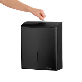 AIR-WOLF | Podajnik ręczników papierowych - na 600 ręczników - stal nierdzewna - czarny - Prime Gastro