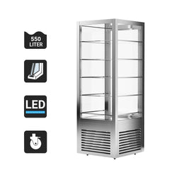 Witryna panoramiczna - 440 litrów - 670 mm - 5 półek - srebrna