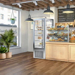 Witryna panoramiczna – 440 litrów – 670 mm – 5 półek – 1 szklane drzwi z przodu i 1 z tyłu – srebrna