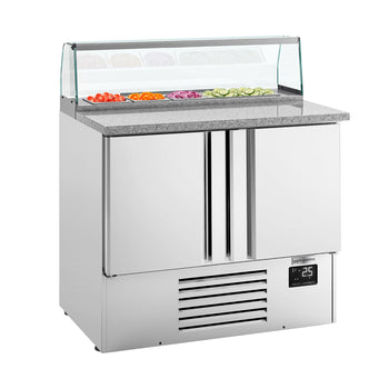 Stół Sałatkowy Premium PLUS - 978 mm - 2 drzwi - ze szklaną nadstawką dla 5x GN 1/6 - Prime Gastro