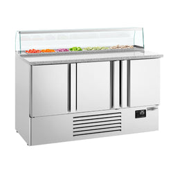 Stół Sałatkowy Premium PLUS - 1460 mm - 3 drzwi - ze szklaną nadstawką dla 8x GN 1/6