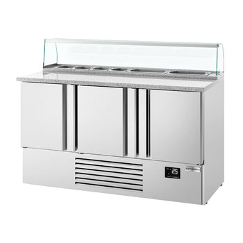 Stół Sałatkowy Premium PLUS - 1460 mm - 3 drzwi - ze szklaną nadstawką dla 8x GN 1/6 - Prime Gastro