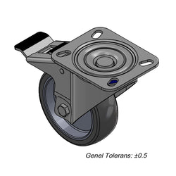 Zestaw kółek - 2 z hamulcem, 3 bez hamulca - 100x85x130mm - Ø 100mm - kompatybilny z BGKF, BKTF, BLF, GTF, KSF, KTF, KUF, POF, TF, TKSF, ZTSF