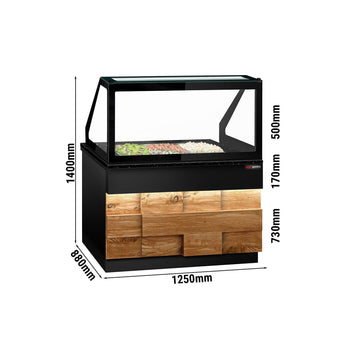 Stół Sałatkowy TORONTO - 1250mm - drewniany panel przedni - 2 drzwi - do 3x GN 1/1t - blat roboczy kuchenny z czarnego granitu - Prime Gastro