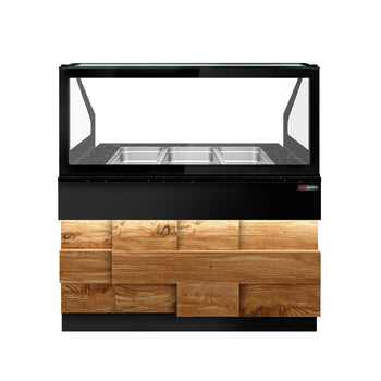 Stół Sałatkowy TORONTO - 1250mm - drewniany panel przedni - 2 drzwi - do 3x GN 1/1t - blat roboczy kuchenny z czarnego granitu - Prime Gastro