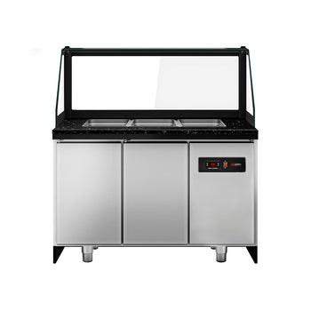 Stół Sałatkowy TORONTO - 1250mm - drewniany panel przedni - 2 drzwi - do 3x GN 1/1t - blat roboczy kuchenny z czarnego granitu - Prime Gastro