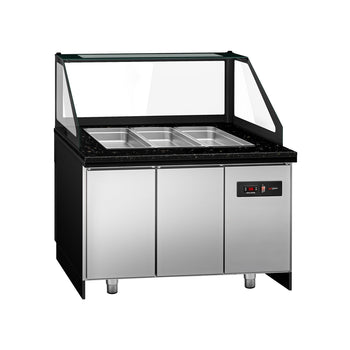 Stół Sałatkowy TORONTO - 1250mm - 2 drzwi - dla 3x GN 1/1 - czarny panel przedni - czarny granitowy blat roboczy	kuchenny - Prime Gastro