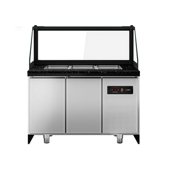 Stół Sałatkowy TORONTO - 1250mm - 2 drzwi - dla 3x GN 1/1 - czarny panel przedni - czarny granitowy blat roboczy	kuchenny - Prime Gastro