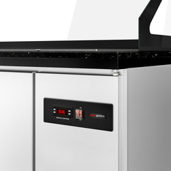 Stół Sałatkowy TORONTO - 2550mm - 4 drzwi - dla 6x GN 1/1 - czarny panel przedni - czarny granitowy blat roboczy kuchenny