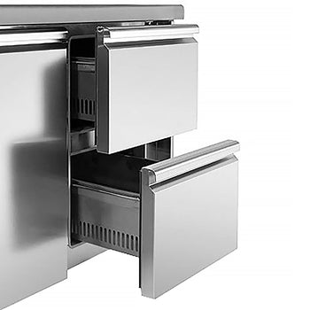 Stół chłodniczy ECO - 1370x700 mm - z 2 drzwiami & 2 szufladami & z panelem tylnym - Prime Gastro