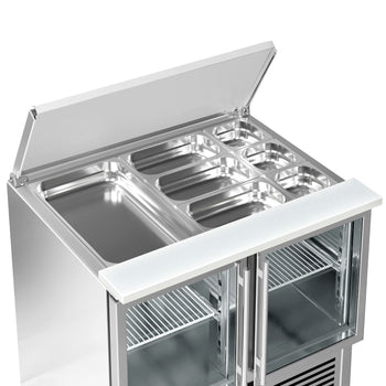 Stół Sałatkowy PREMIUM - 903 mm - Wlot na pojemniki GN - 2 szklane drzwi - Prime Gastro