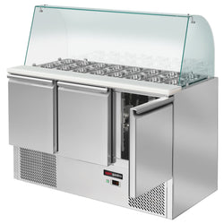 Stół Sałatkowy ECO - 1368 mm - 3 drzwi - dla 4x GN 1/1 - wysoka szklana nadstawka