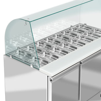 Stół Sałatkowy ECO - 1368 mm - 3 drzwi - dla 4x GN 1/1 - wysoka szklana nadstawka - Prime Gastro