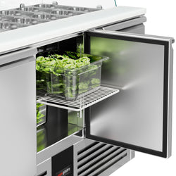 Stół Sałatkowy PREMIUM - 1368mm - 4x GN 1/1 - wysoka szklana nadstawka - 3 drzwi