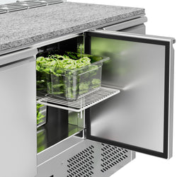 Stół sałatkowy ECO - 1368mm - 3 drzwi - dla 8x GN 1/6 - szklana nadstawka